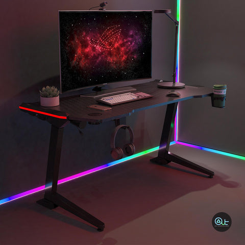 GAME-XL Gaming Standing Desk / 6 RGB LED Lighting / Carbon Filer Texture Surface / Build-in Advanced Control Panel