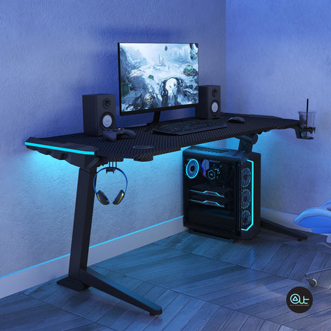 GAME-XL Gaming Standing Desk / 6 RGB LED Lighting / Carbon Filer Texture Surface / Build-in Advanced Control Panel
